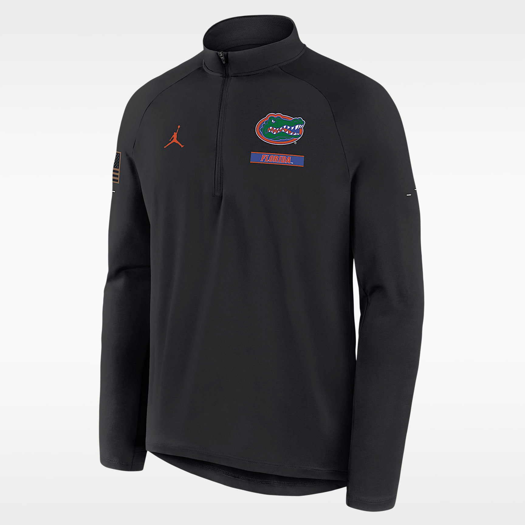 Playera de manga larga universitaria de medio cierre marca Jordan Dri-FIT para hombre Florida 2026 Military Appreciation Stride