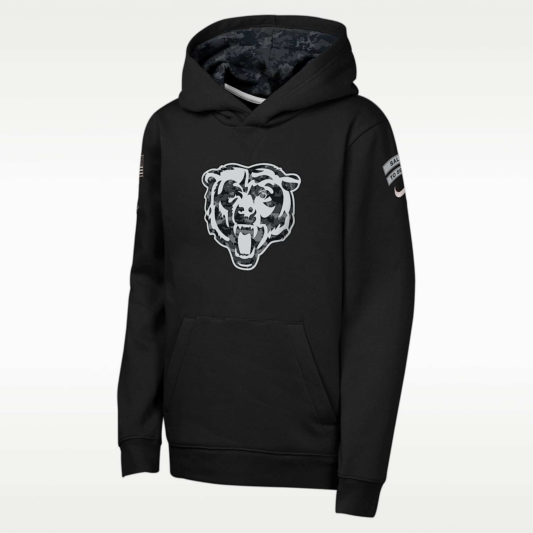 Sudadera con gorro sin cierre Nike de la NFL para niños talla grande Chicago Bears Salute to Service Sideline Club
