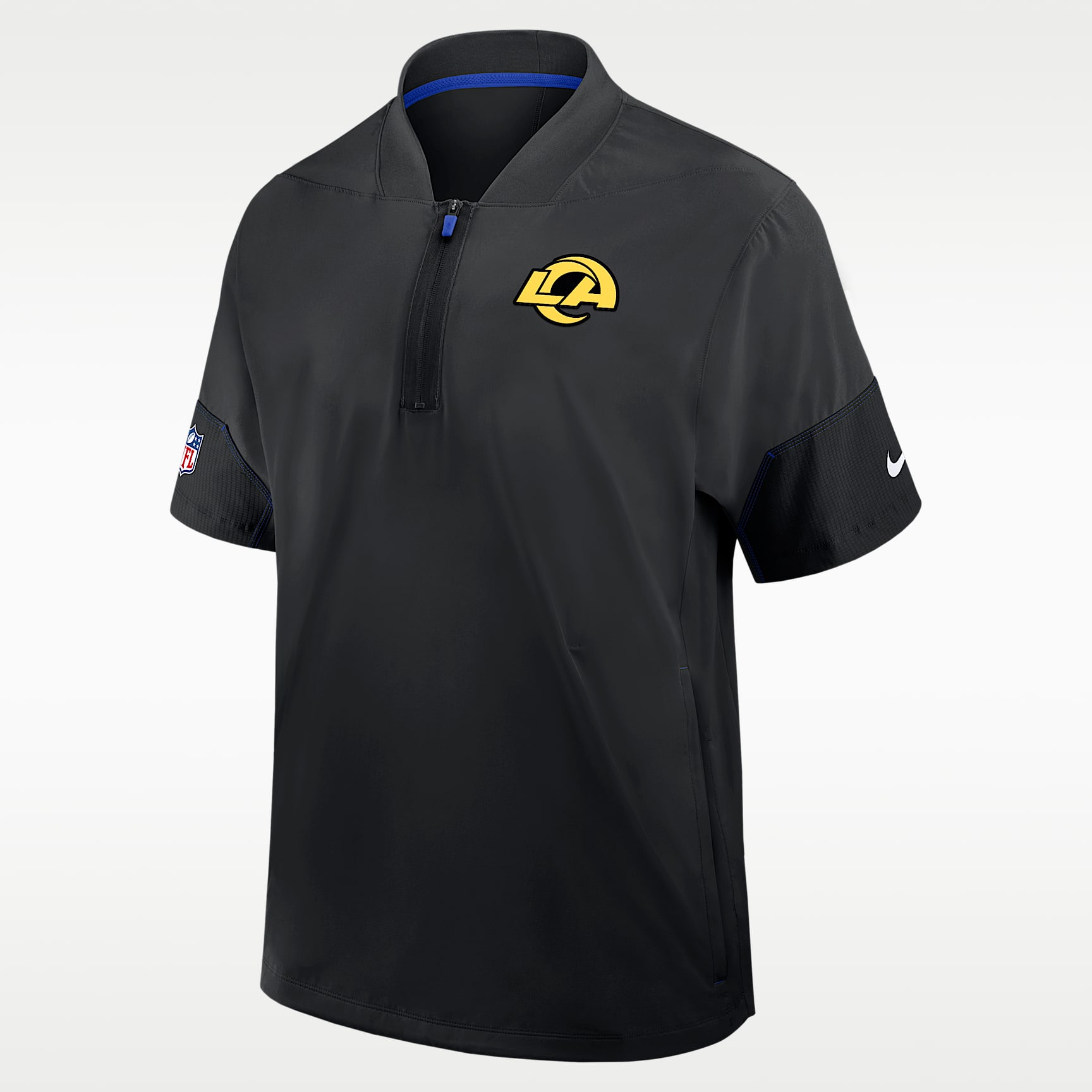 Los Angeles Rams Sideline Coach Men's Nike NFL 1/2-Zip Short-Sleeve Hooded Jacket