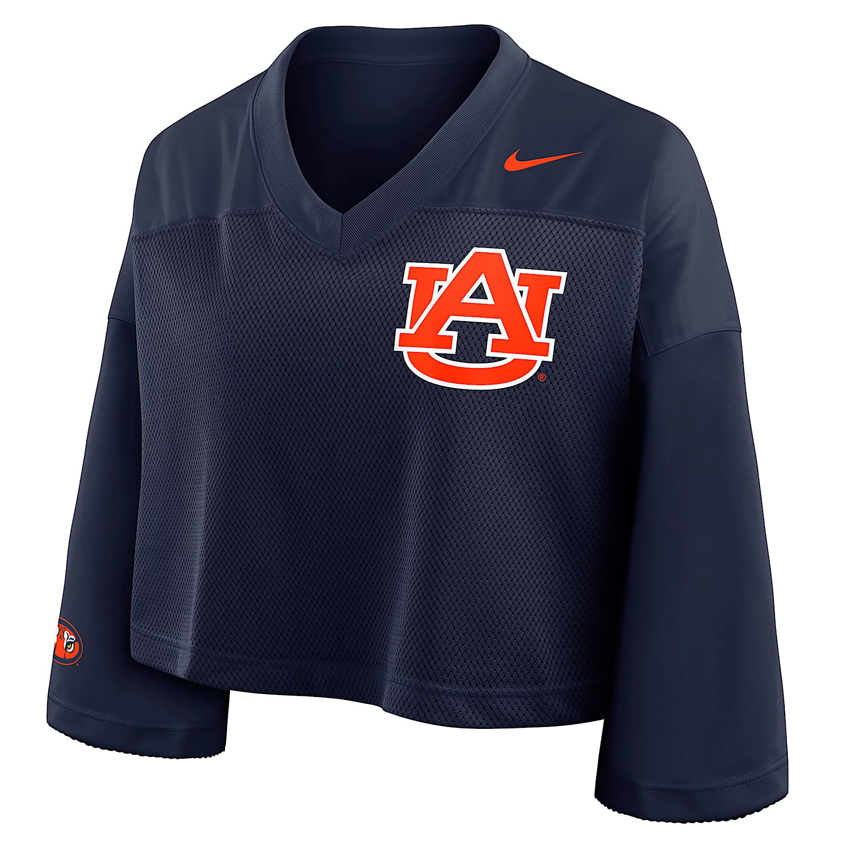 Playera universitaria Nike Dri-FIT cropped para mujer Auburn Jersey