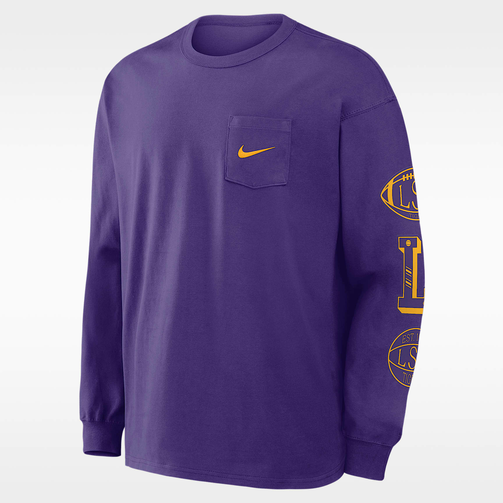 Playera de manga larga universitaria Nike para hombre LSU Academic Max90 Pocket
