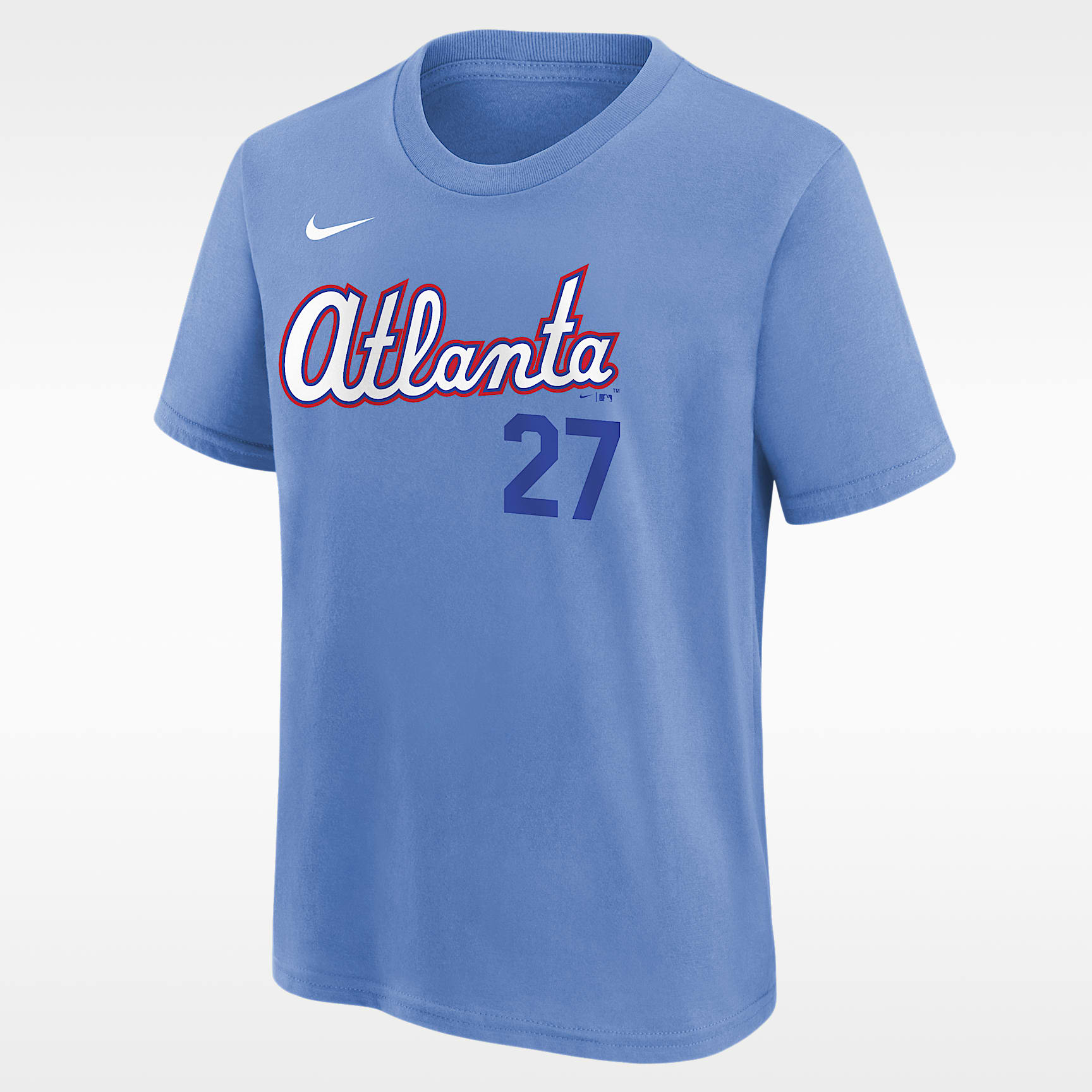 Playera Nike de la MLB para niño grande de Austin Riley, Atlanta Braves, edición City Connect
