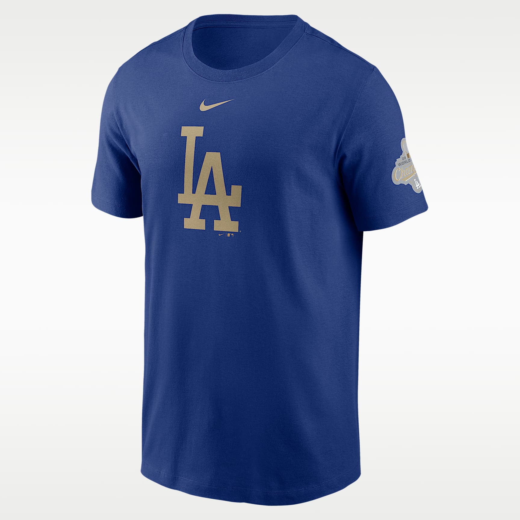 Playera Nike de la MLB para hombre Los Angeles Dodgers 2025 World Series Champion Gold Series Logo