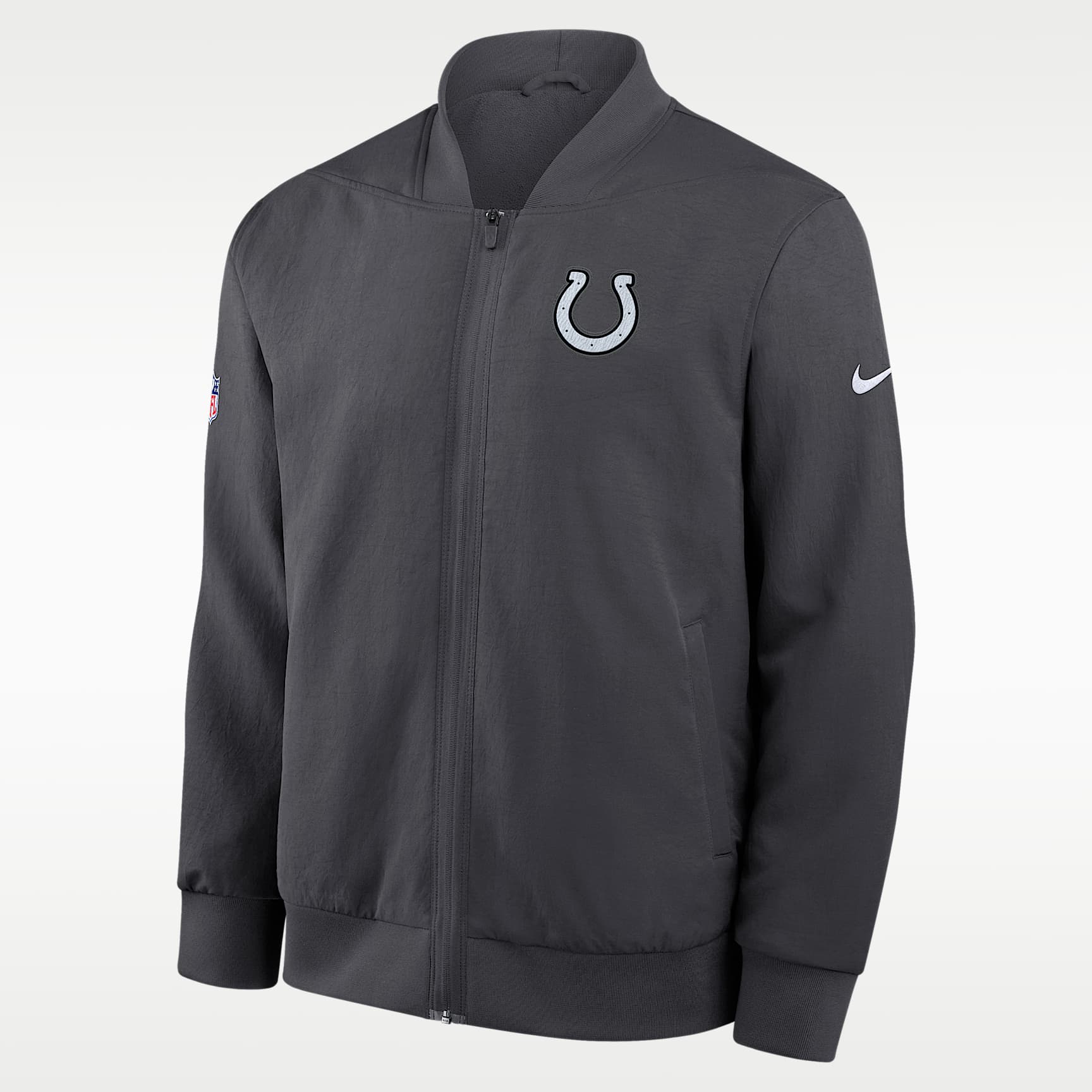 Chamarra bomber Nike de la NFL de cierre completo para hombre Indianapolis Colts Rivalries Collection Sideline