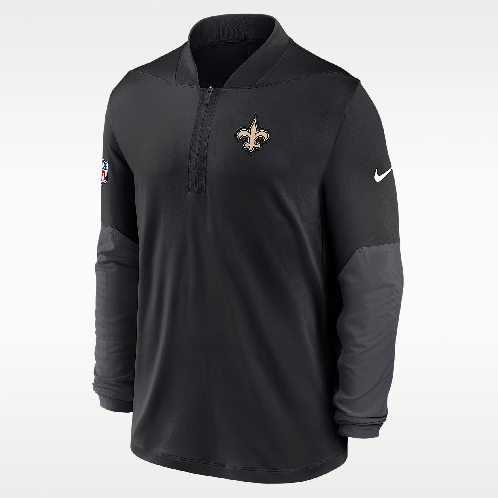 Playera Nike Dri-FIT de la NFL de medio cierre para hombre New Orleans Saints Feel the Pressure
