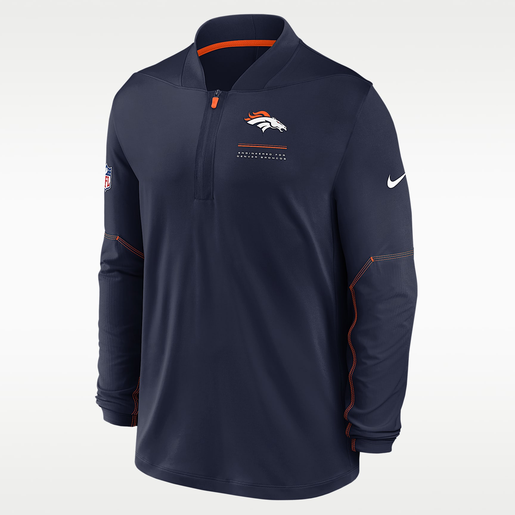 Playera Nike Dri-FIT de la NFL de medio cierre para hombre Denver Broncos Sideline