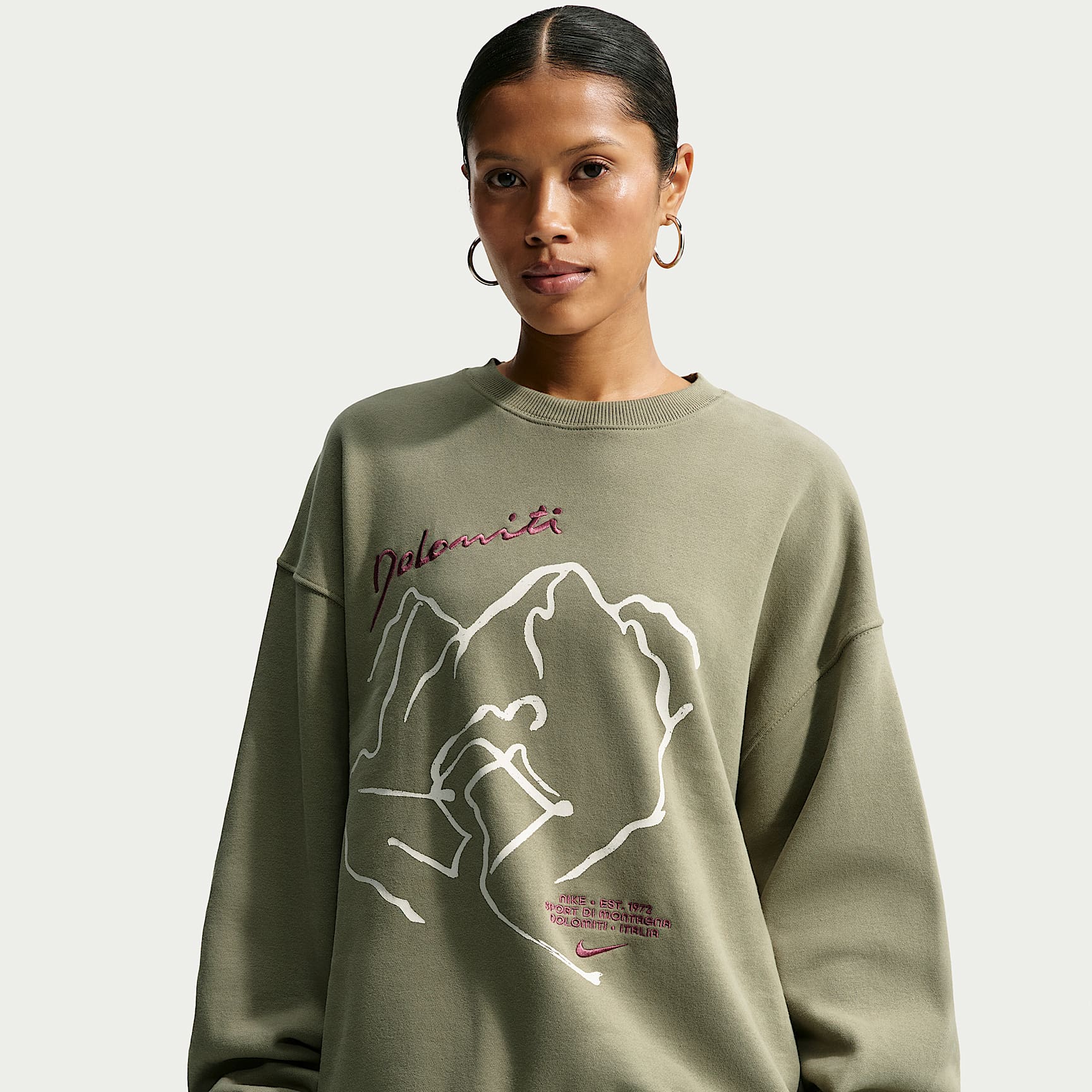 Dámská oversize mikina Nike Studio Fleece se střední gramáží a kulatým výstřihem