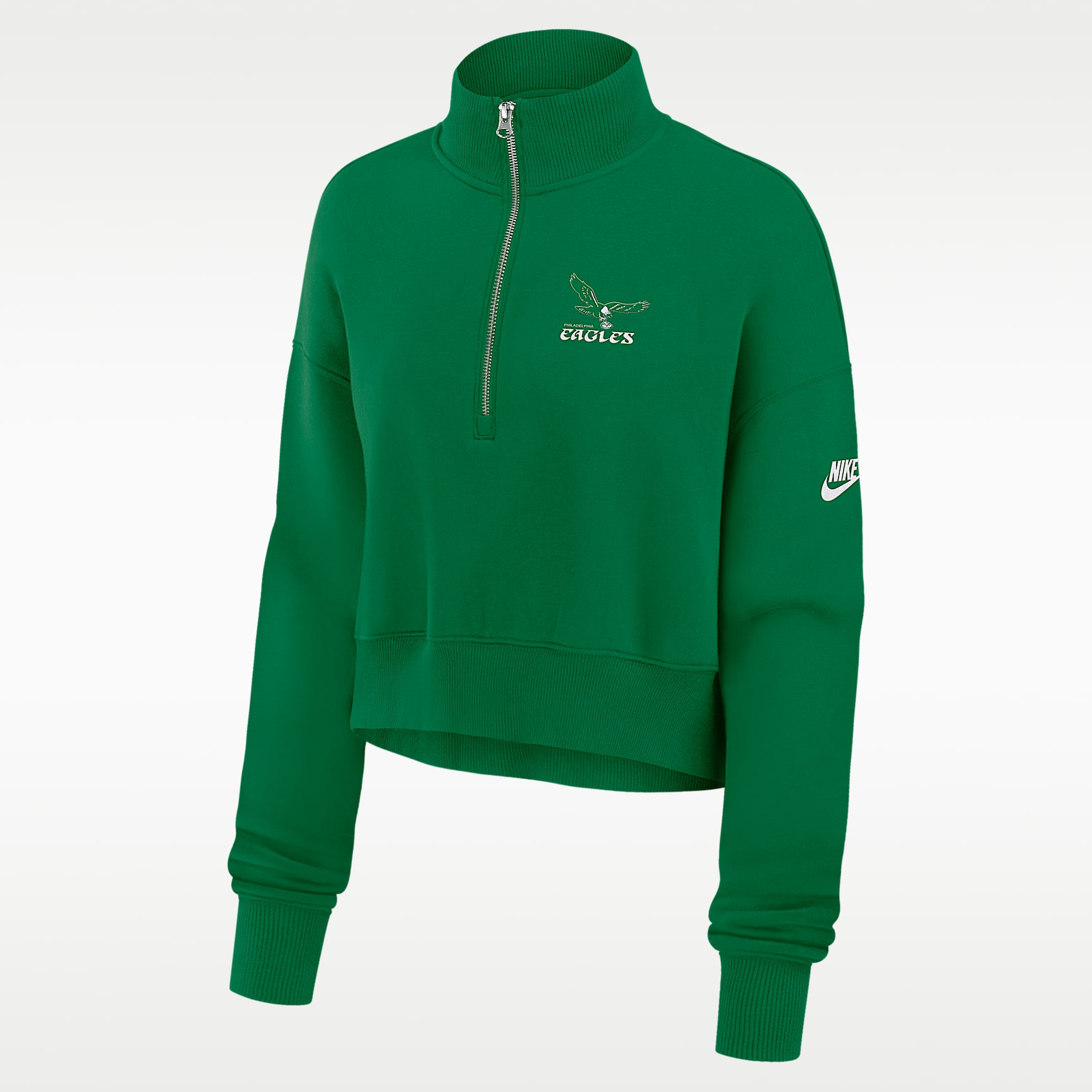 Sudadera de cuello redondo Nike de la NFL cropped de cierre de 1/4 para mujer Philadelphia Eagles Phoenix