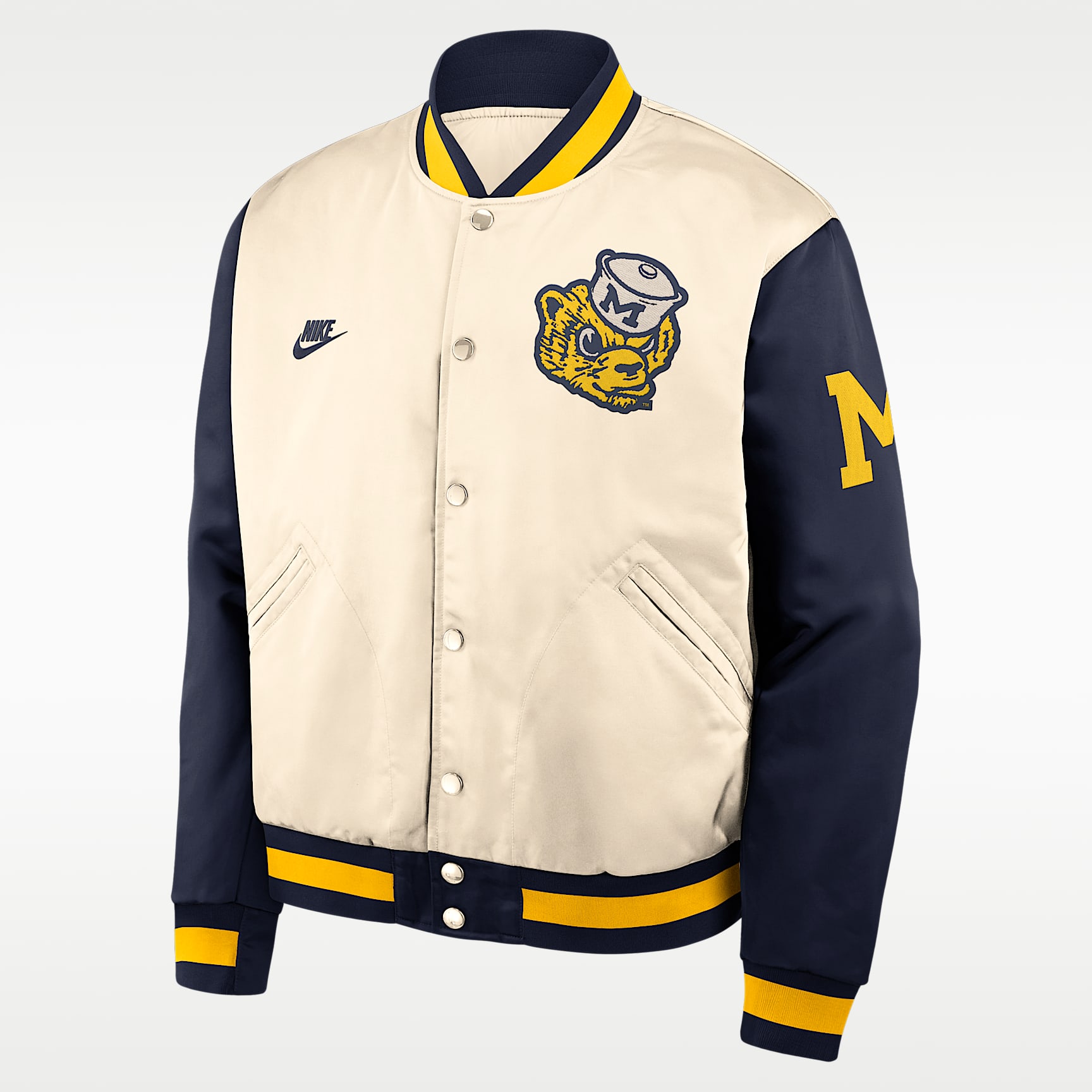 Chamarra bomber universitaria Nike de cierre a presión de largo completo para hombre Michigan Legacy