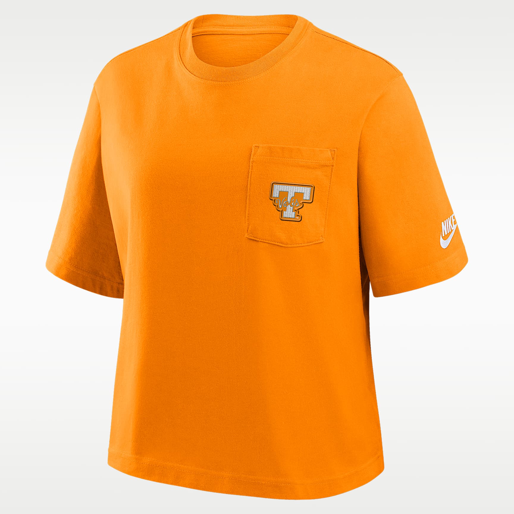 Playera universitaria Nike para mujer Tennessee Legacy Pocket Boxy