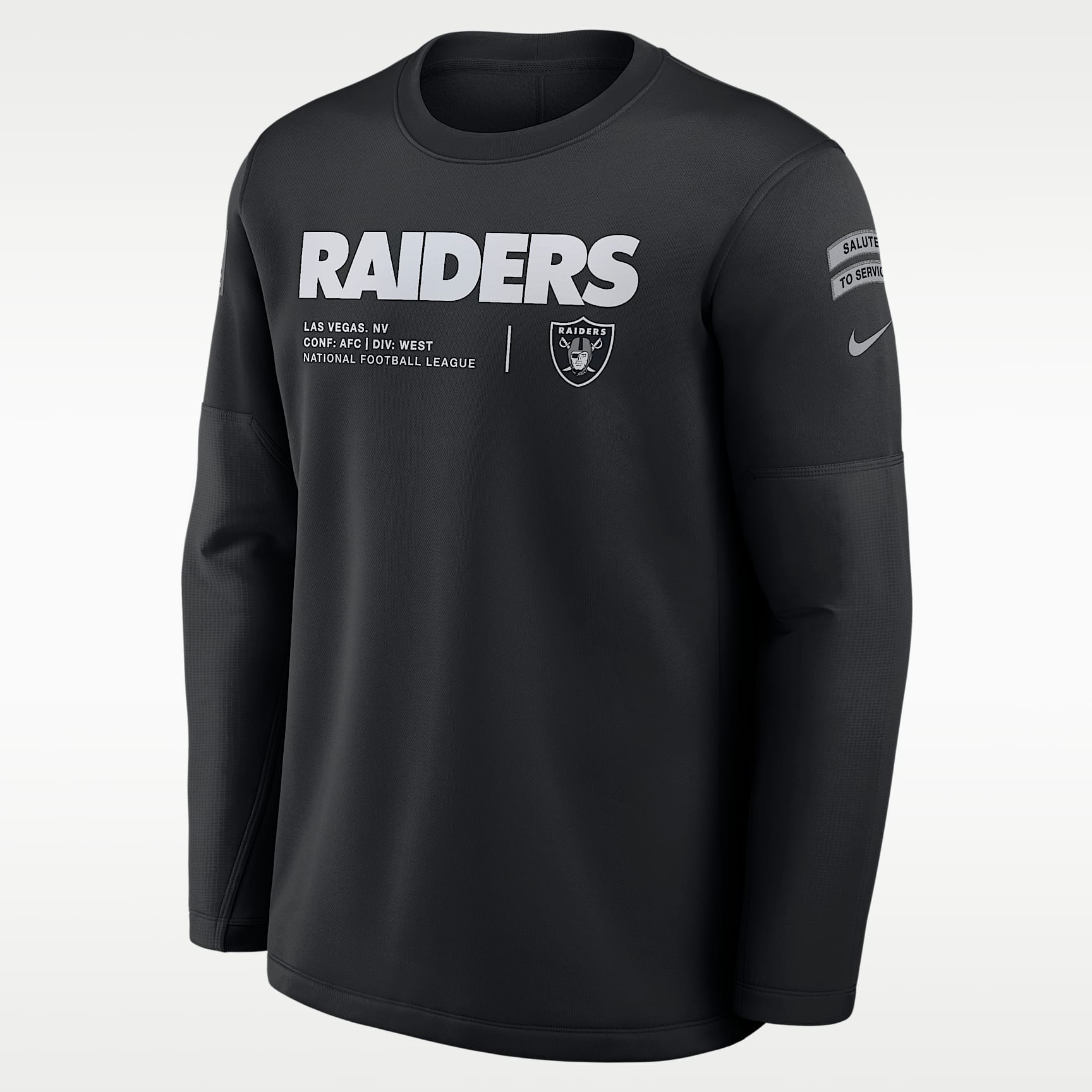 Sudadera de cuello redondo sin cierre Nike de la NFL para hombre Las Vegas Raiders Salute to Service Sideline Coaches