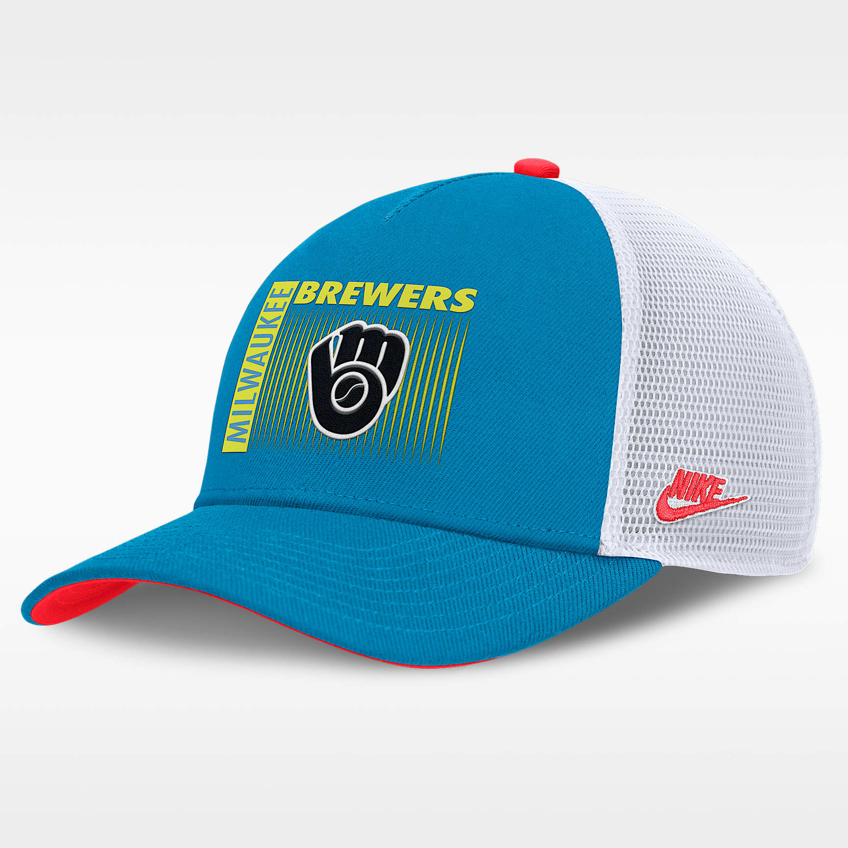 Milwaukee Brewers Neon 90s Rise Men's Nike Dri-FIT MLB Trucker Adjustable Hat