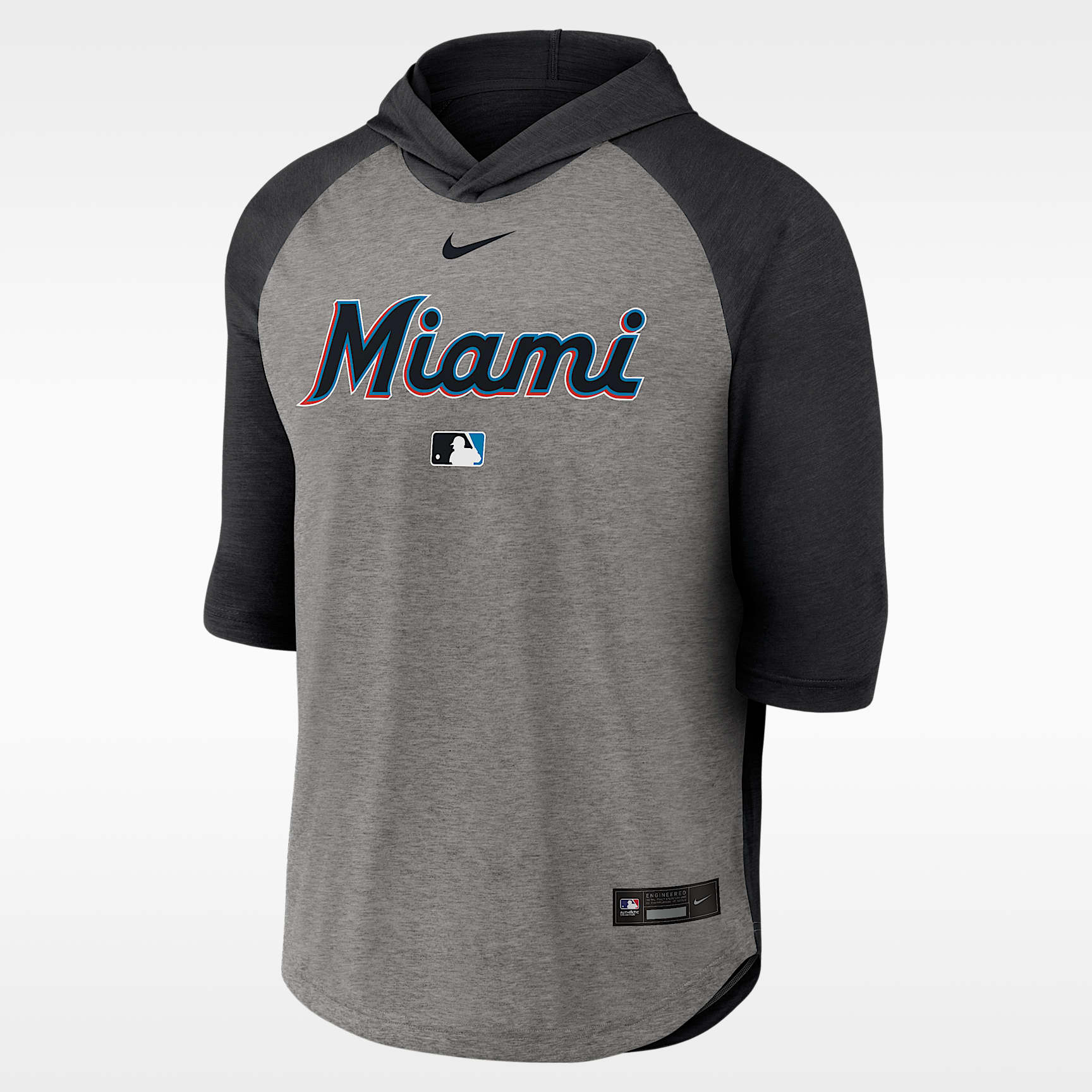 Miami Marlins Authentic Collection Flux Men's Nike Dri-FIT MLB 3/4-Sleeve Hooded T-Shirt