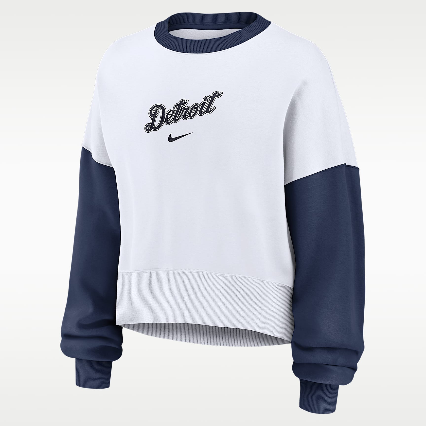 Sudadera de cuello redondo sin cierre Nike de la MLB para mujer Detroit Tigers Primary