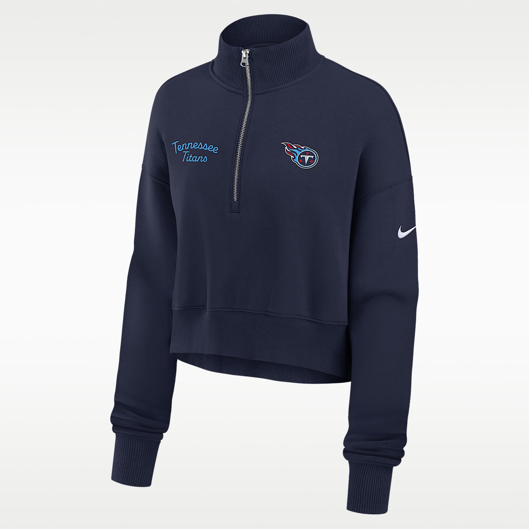 Sudadera de cuello redondo Nike de la NFL cropped de cierre de 1/4 para mujer Tennessee Titans Phoenix