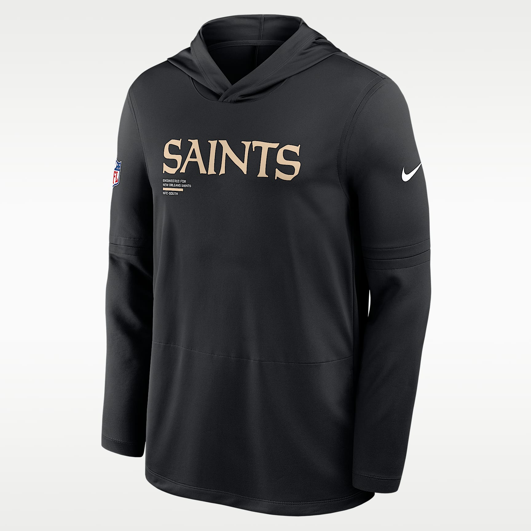 New Orleans Saints Pure Fury Sideline Men's Nike Dri-FIT NFL Long-Sleeve Hooded Top