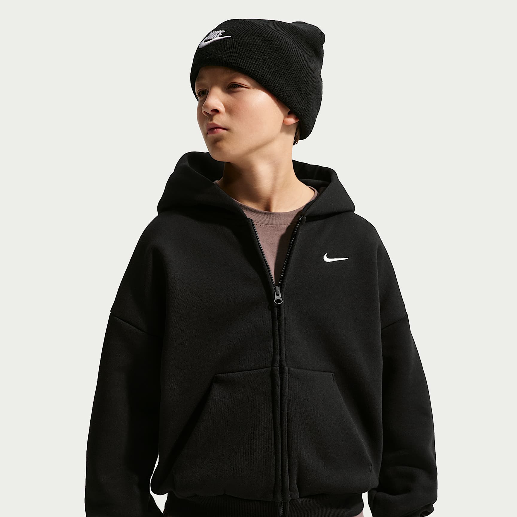 Sudadera con gorro de tejido Fleece de cierre completo para niños talla grande Nike Sportswear Solo Swoosh