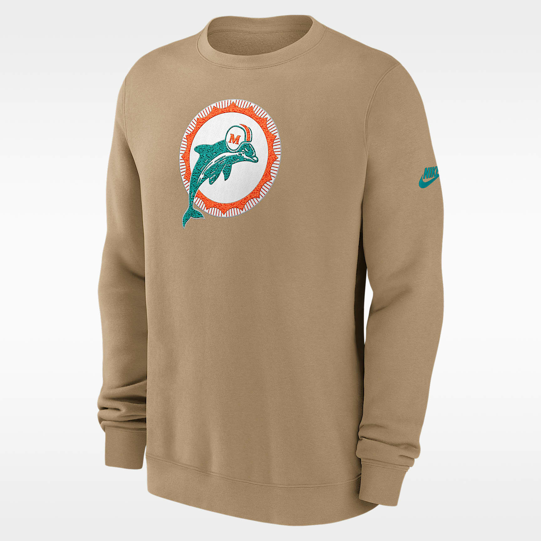 Sudadera de cuello redondo sin cierre Nike de la NFL para hombre Miami Dolphins Swing Pass Rewind Club