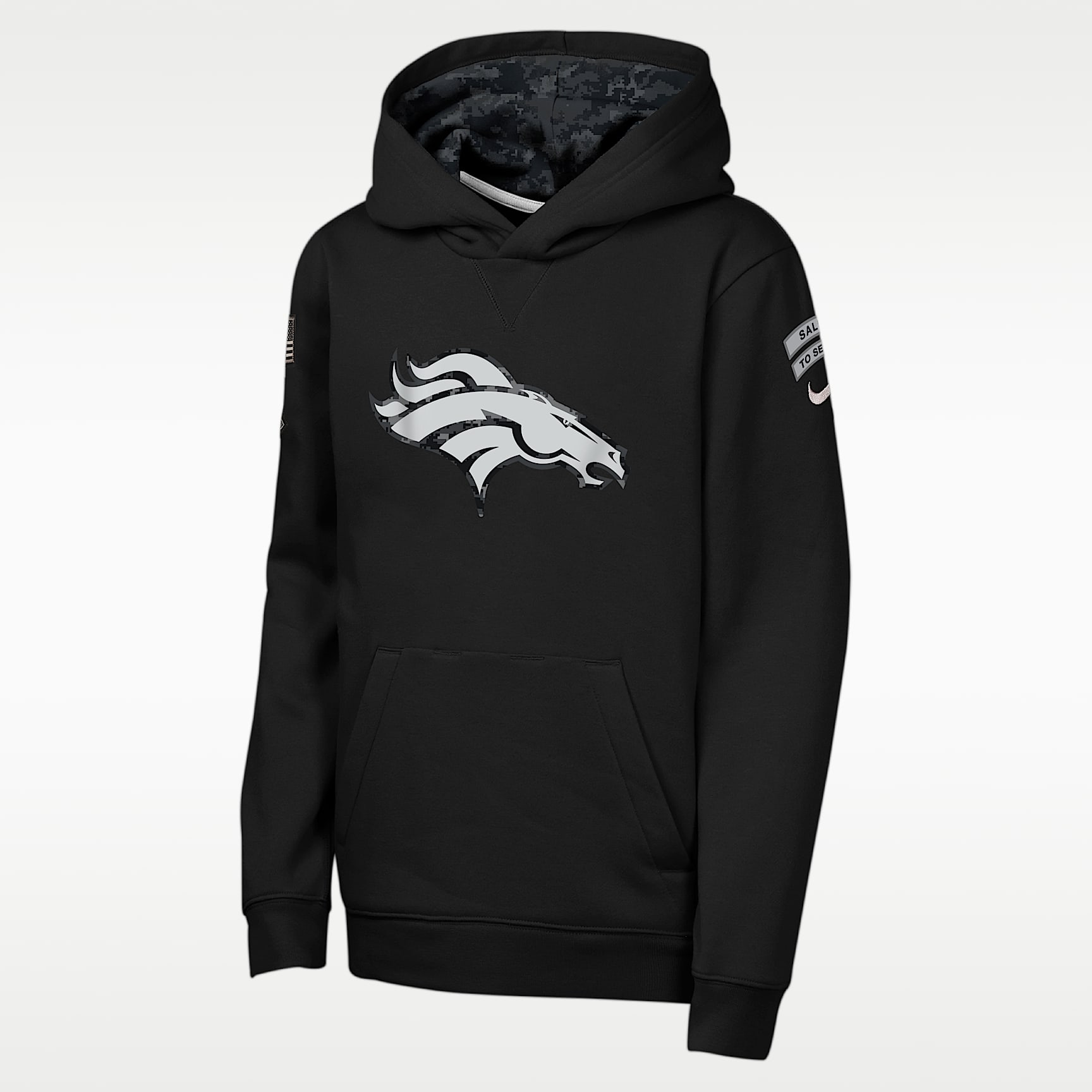 Sudadera con gorro sin cierre Nike de la NFL para niños talla grande Denver Broncos Salute to Service Sideline Club