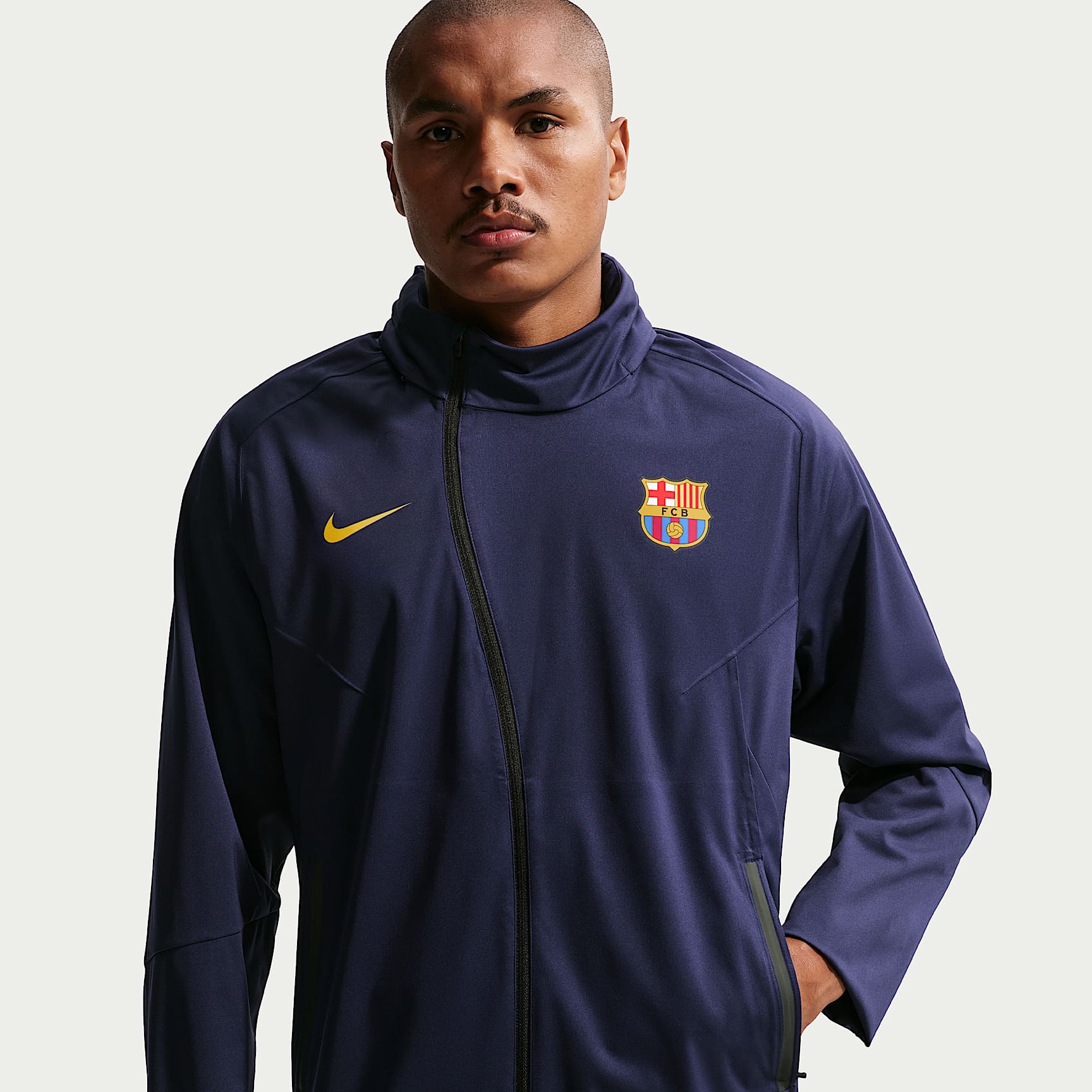 FC Barcelona Strike Shield Men's Nike Soccer Hooded Rain Jacket