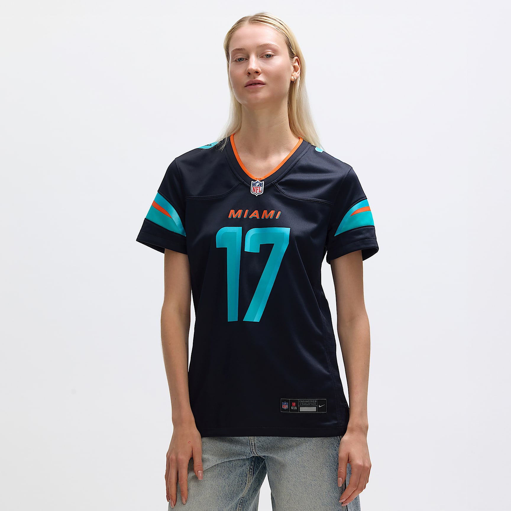 Jersey Nike de la NFL Game para mujer Jaylen Waddle Miami Dolphins Rivalries Collection