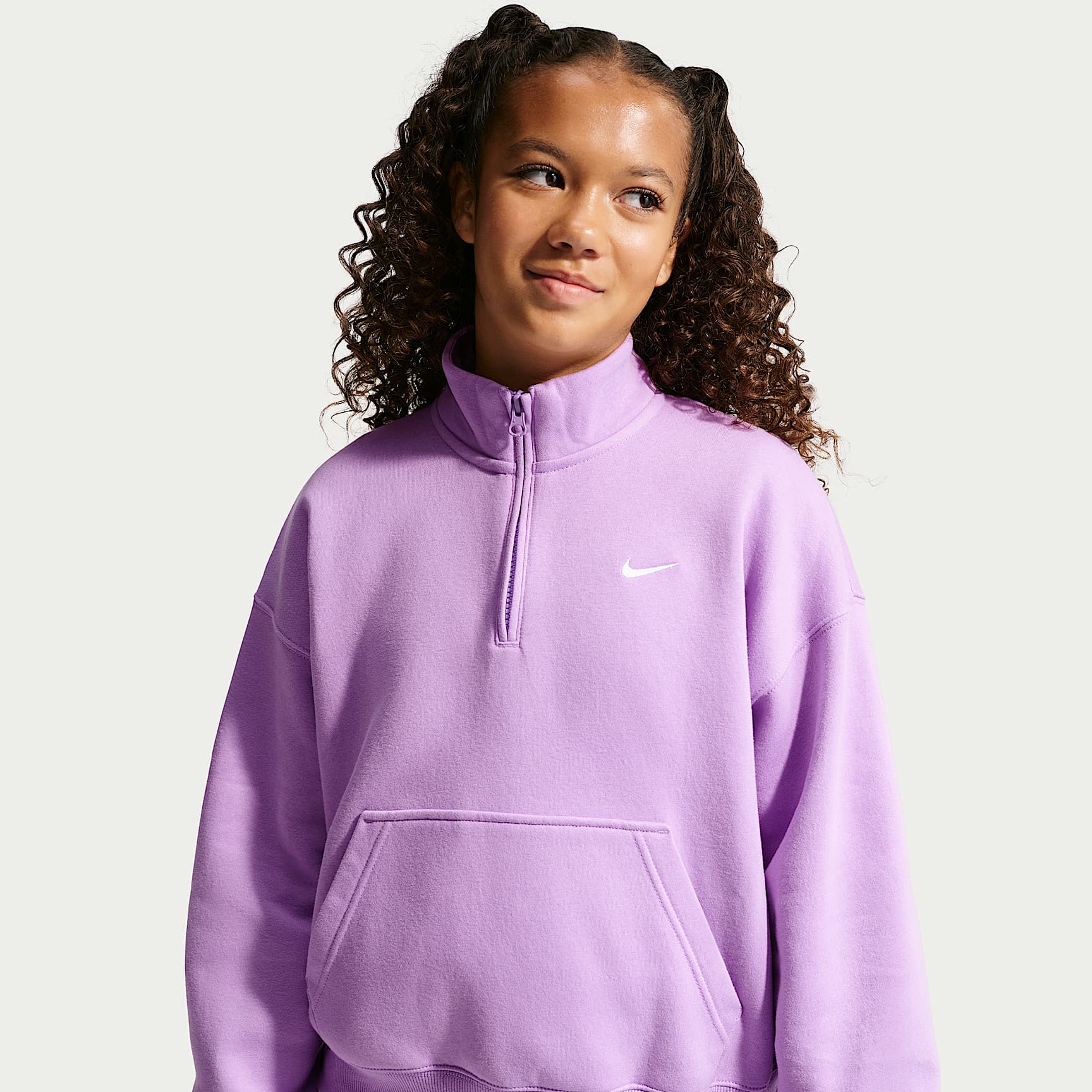 Nike Sportswear Studio Fleece Big Kids' (Girls') Oversized 1/4-Zip Top