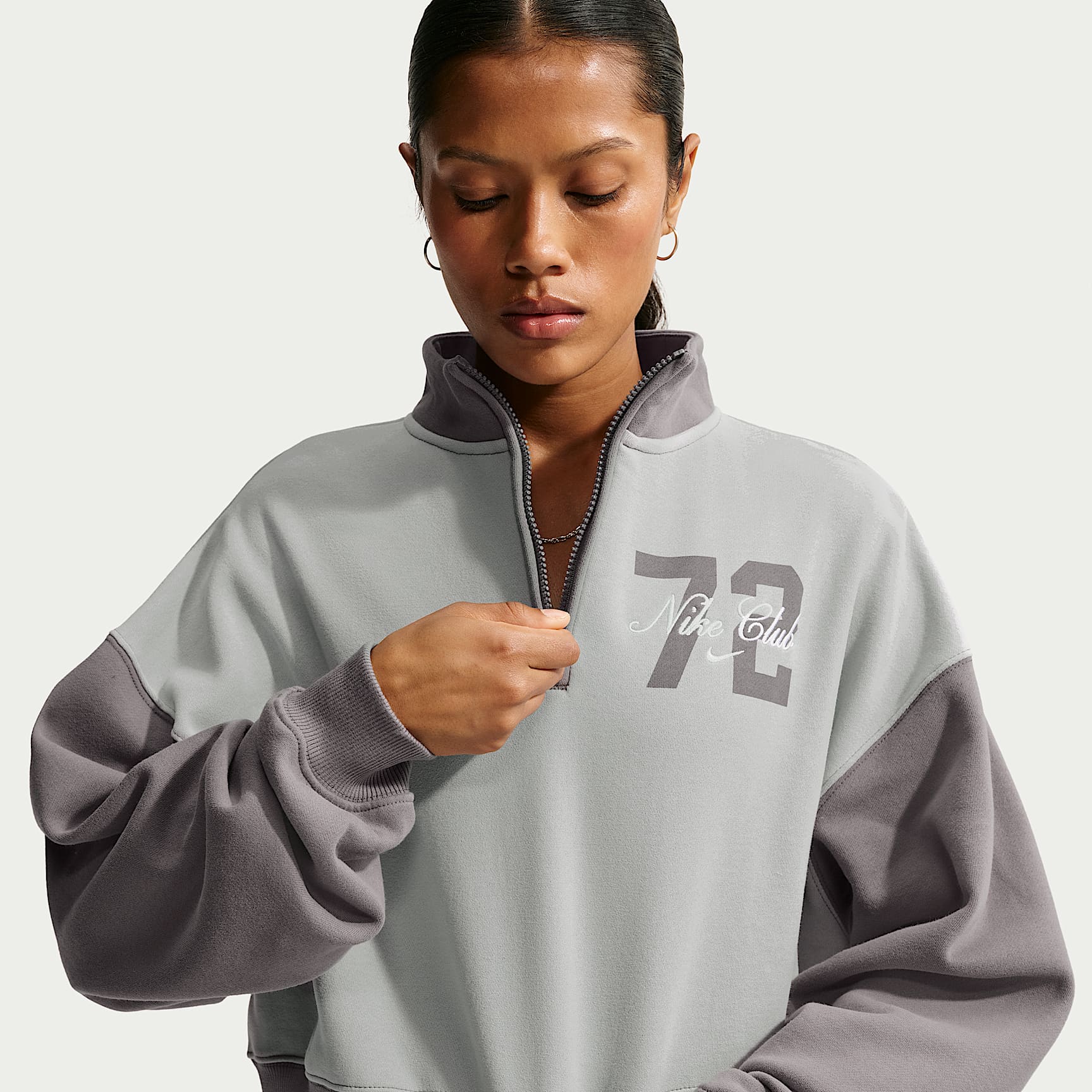 Nike Studio Fleece Medium Weight verkürztes Oversize-Top mit Viertelreißverschluss (Damen)