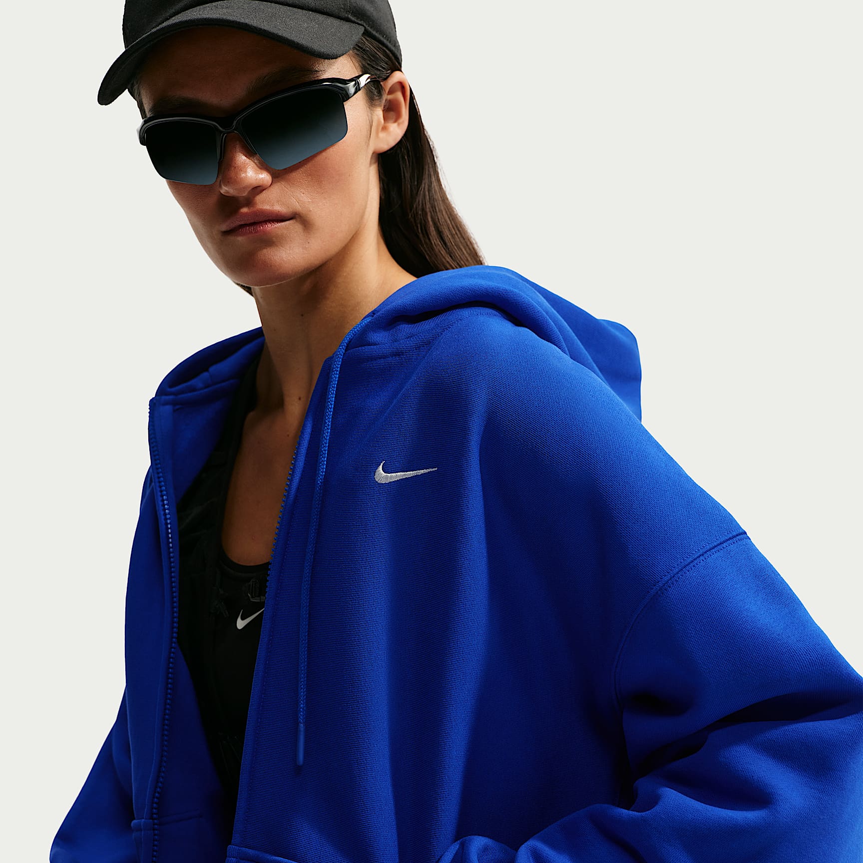 Ekstra stor Nike Studio Fleece Heavyweigth hettegenser med glidelås til dame