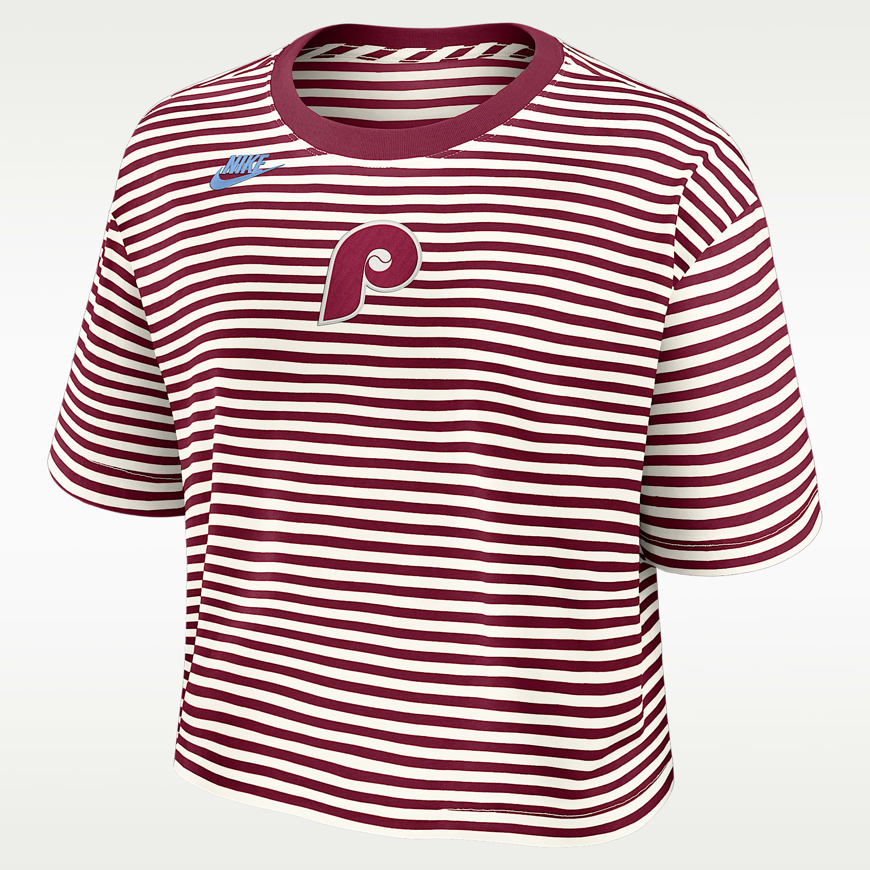 Playera Nike de la MLB cropped para mujer Philadelphia Phillies Cooperstown Logo Striped