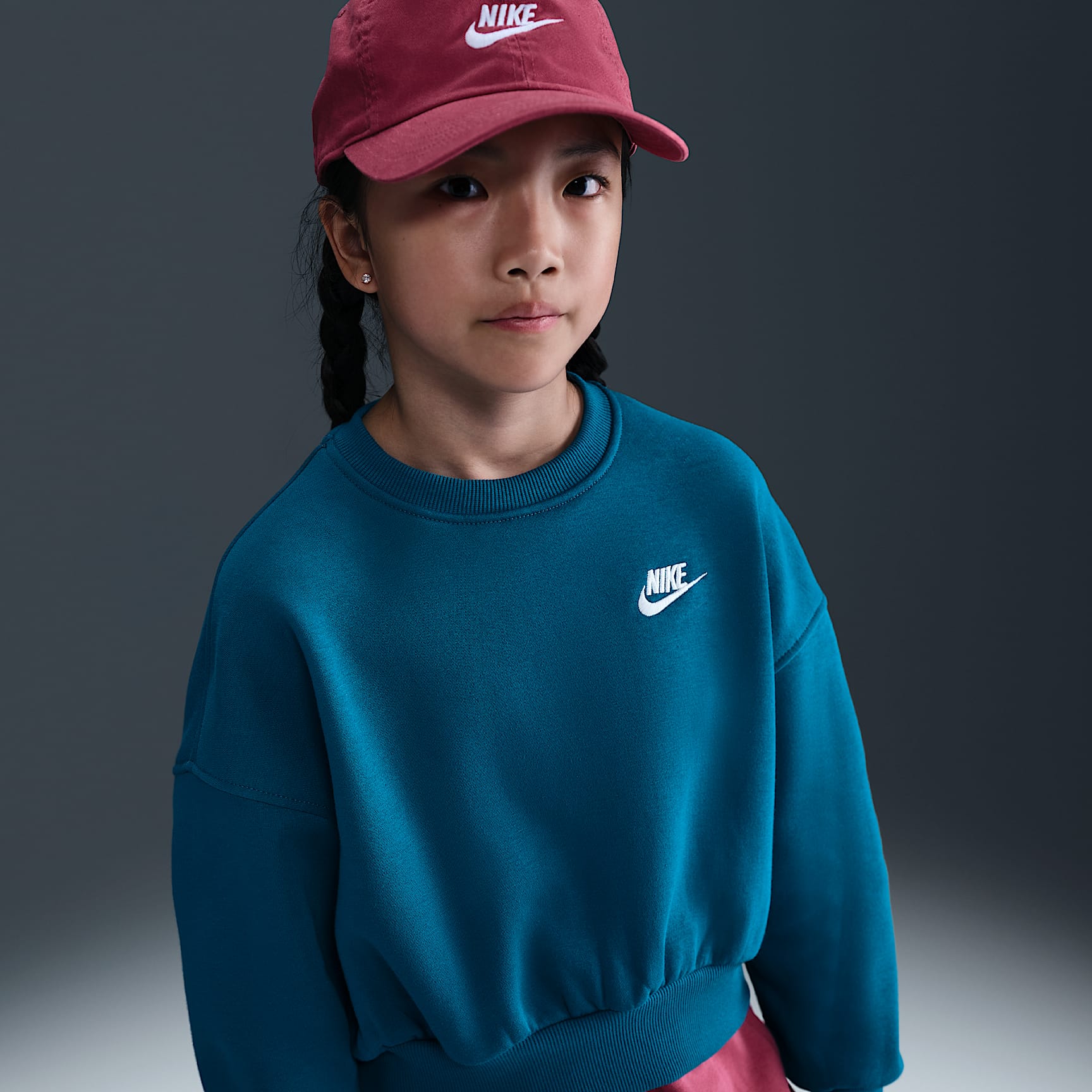Sudadera de cuello redondo Dri-FIT de corte cuadrado para niña Nike Sportswear Club Fleece