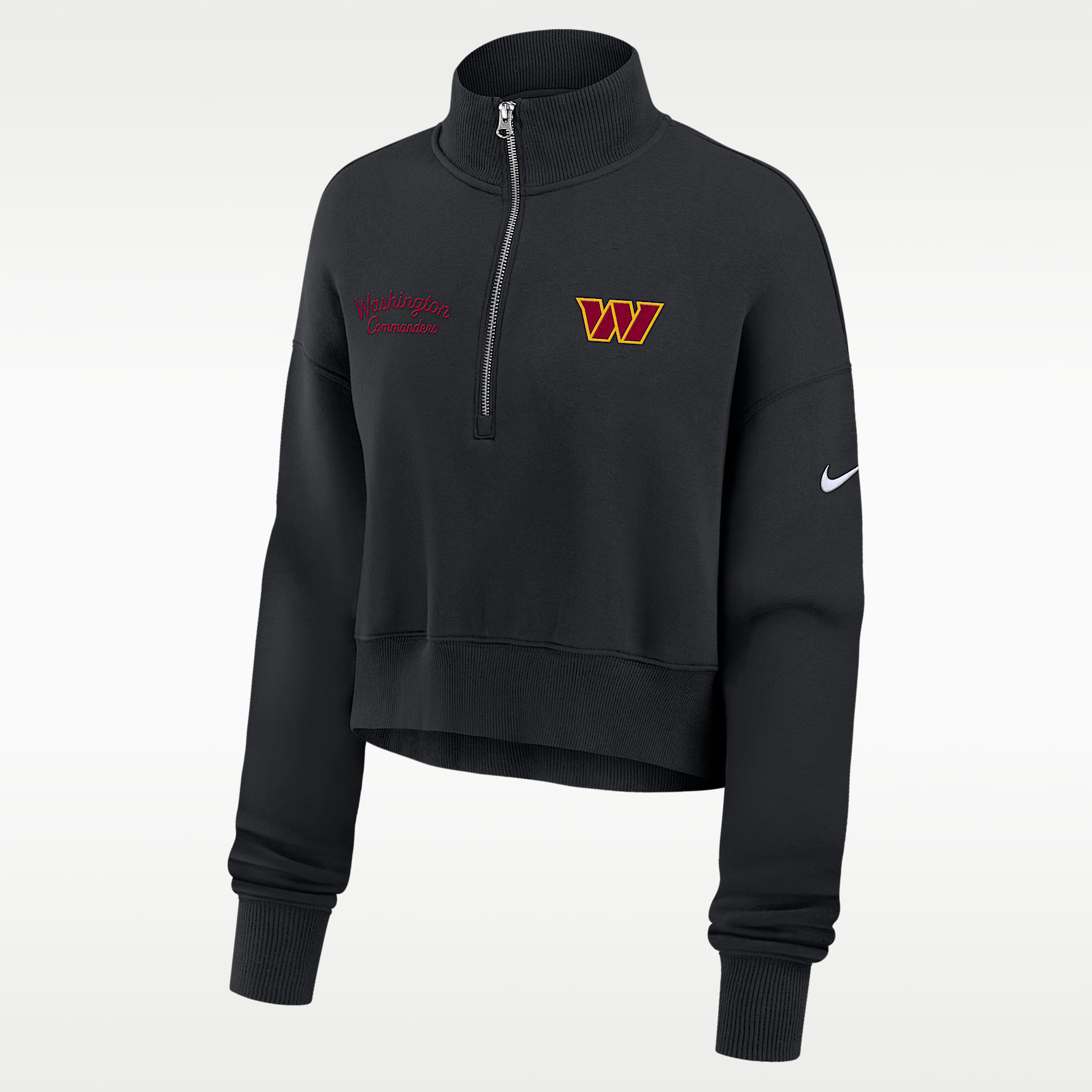 Sudadera de cuello redondo Nike de la NFL cropped con cierre de 1/4 para mujer Washington Commanders Phoenix