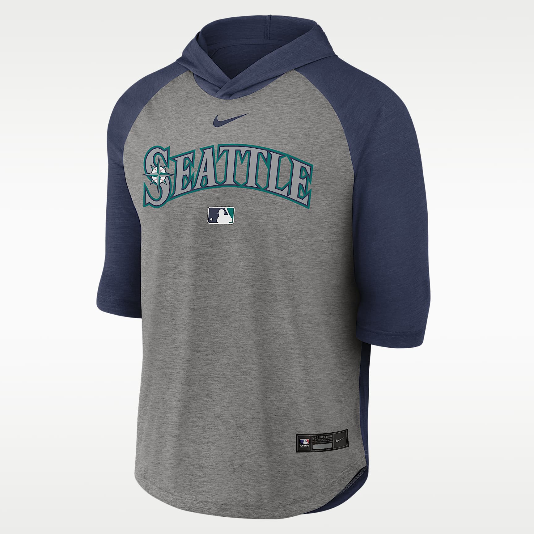 Playera de manga 3/4 con gorro Nike Dri-FIT de la MLB para hombre Seattle Mariners Authentic Collection Flux