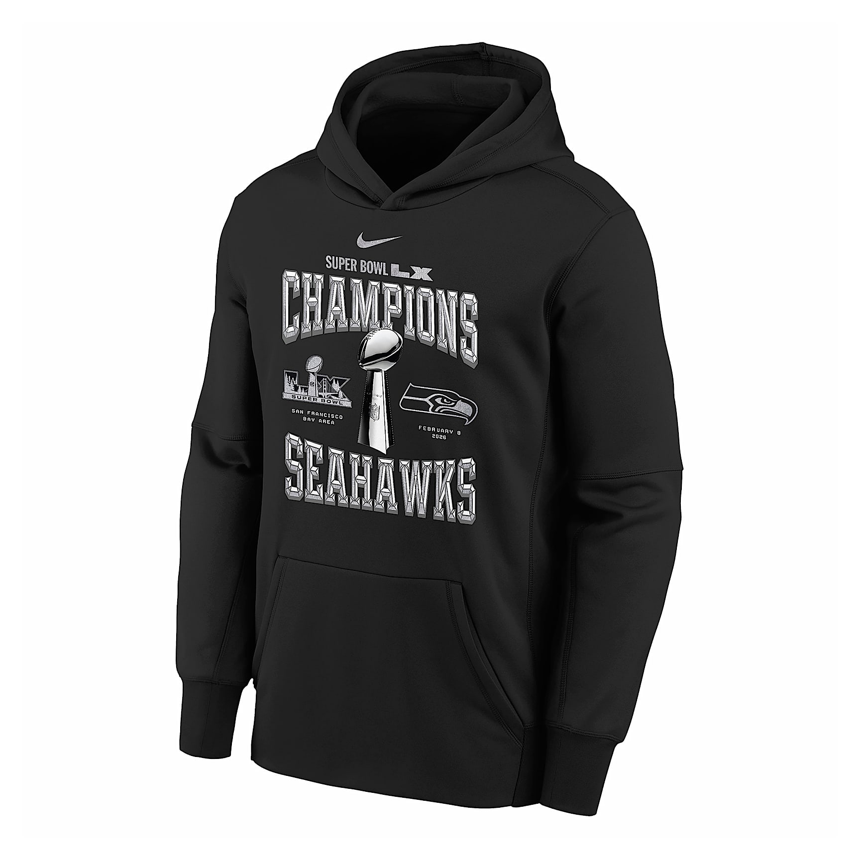 Seattle Seahawks Super Bowl LX Champions Trophy Collection Big Kids' Nike NFL Pullover Hoodie