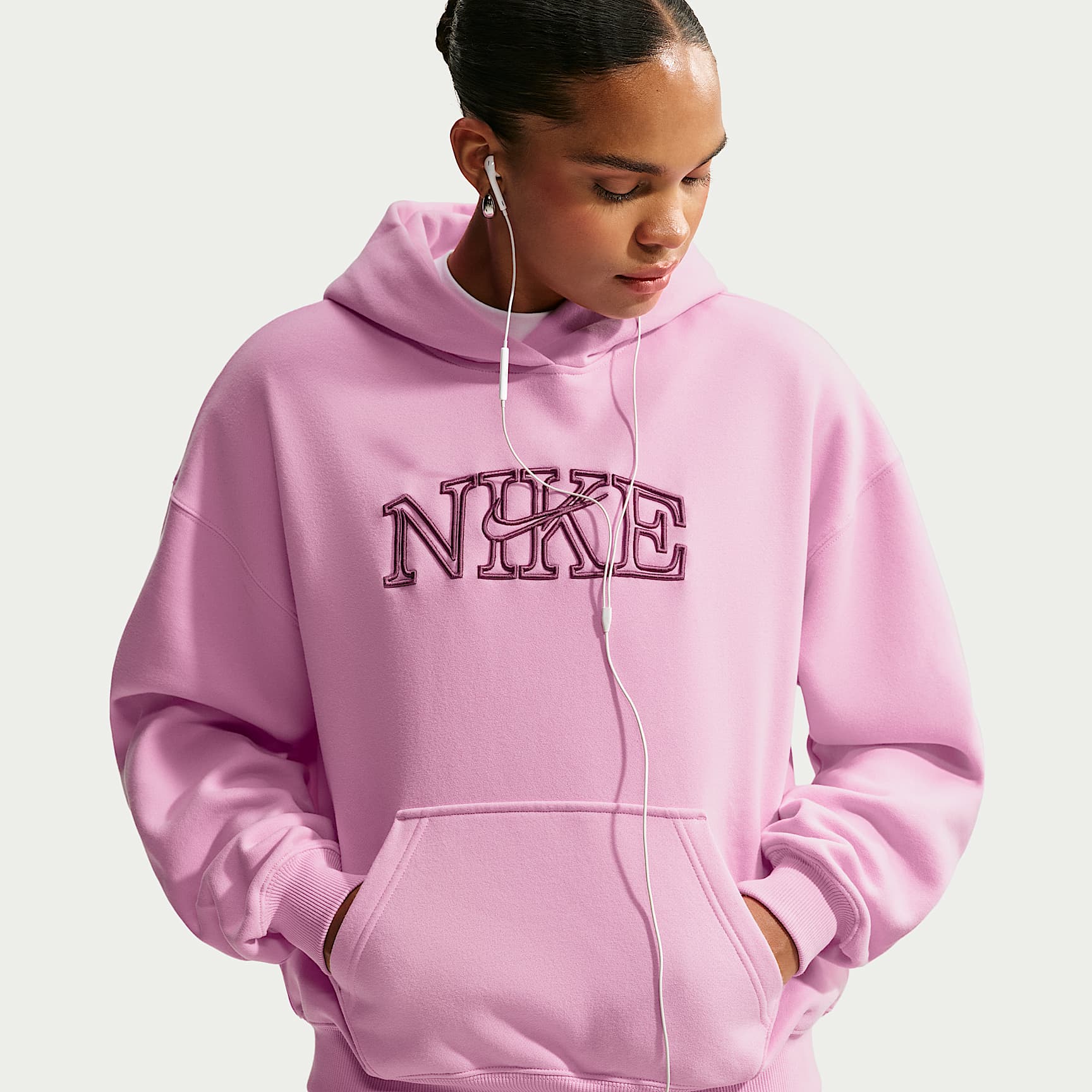 Nike Studio Fleece Medium Weight 'Graphic Pack' Women's Oversized Pullover Logo Hoodie