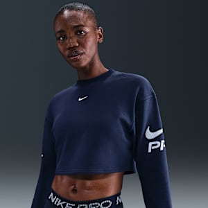 Sweat en molleton ample à col ras-du-cou Dri-FIT Nike Pro pour femme