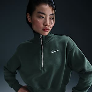 나이키 스포츠웨어 피닉스 플리스 여성 오버사이즈 하프집 크롭 스웻셔츠