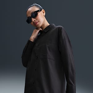 Nike Sportswear Chill Poplin Woven Loose Long-Sleeve Button-Down Top