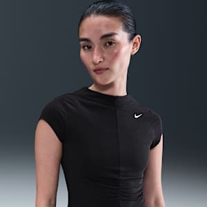 ナイキ スポーツウェア チル ニット ウィメンズ タイト ショートスリーブ クロップド モックネック トップ