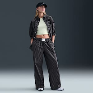 Nike Sportswear Chill Poplin Normal Belli Bol Kesimli Çizgili Kadın Eşofman Altı