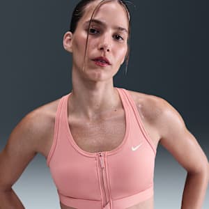Bra deportivo de media sujeción con almohadillas para mujer Nike Swoosh Front Zip
