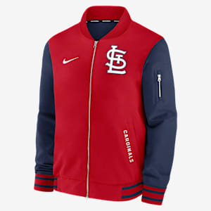 Chamarra bomber Nike de la MLB de cierre completo para hombre St. Louis Cardinals Authentic Collection Dugout