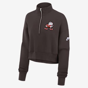 Sudadera de cuello redondo Nike de la NFL cropped de cierre de 1/4 para mujer Cleveland Browns Rewind Phoenix