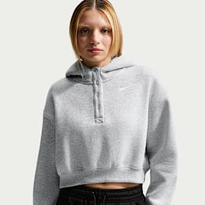Sudadera con gorro Nike Sportswear oversized cropped Henley de tejido Fleece para mujer Phoenix