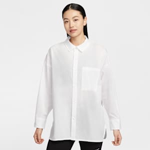 Nike Sportswear Chill Poplin Woven Loose Long-Sleeve Button-Down Top