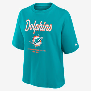 Playera Nike de la NFL para mujer Miami Dolphins Essential Script Boxy