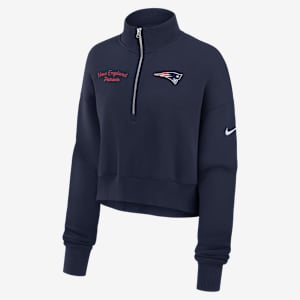 Sudadera de cuello redondo Nike de la NFL cropped con cierre de 1/4 para mujer New England Patriots Phoenix