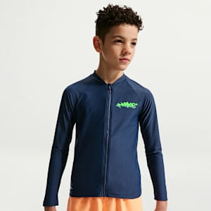 Playera de manga larga con cierre para niños talla grande Nike Swim Hydroguard