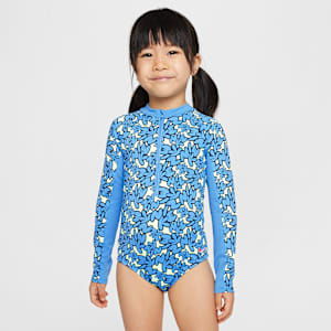 Traje de baño de una pieza de manga larga para niña talla pequeña Nike Swim