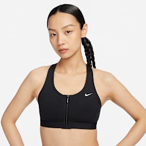 สปอร์ตบราผู้หญิงซัพพอร์ตระดับกลางเสริมฟองน้ำ Nike Swoosh Front Zip