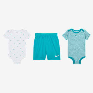 Conjunto de tres piezas Swooshfetti a rayas para bebé Nike Essentials